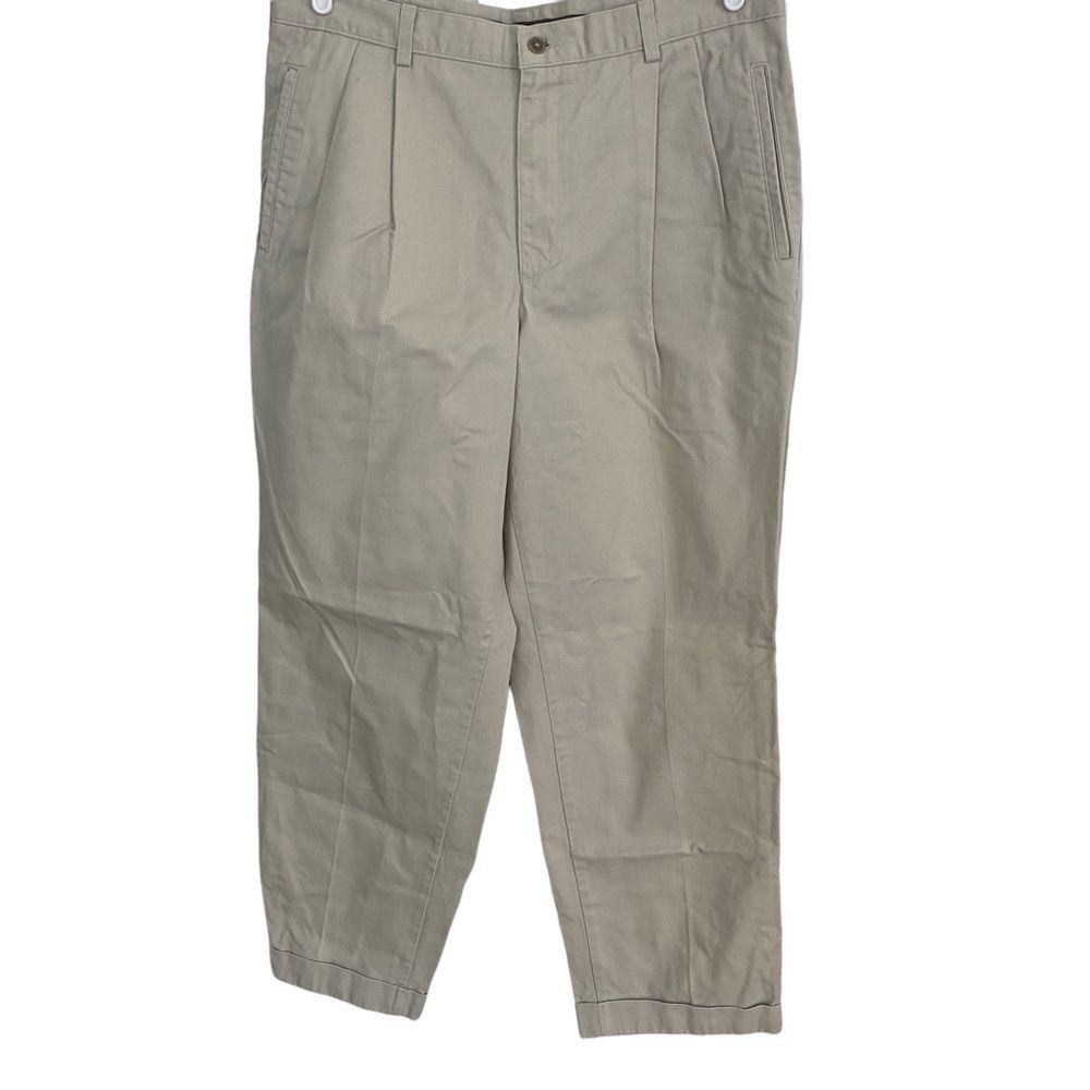 Savane Pleated Tan‎ Cuffed Khakis Pants Sz 36x30